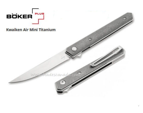 Boker Plus Mini Kwaiken Air Flipper Folding Knife, VG10, Titanium, 01BO326